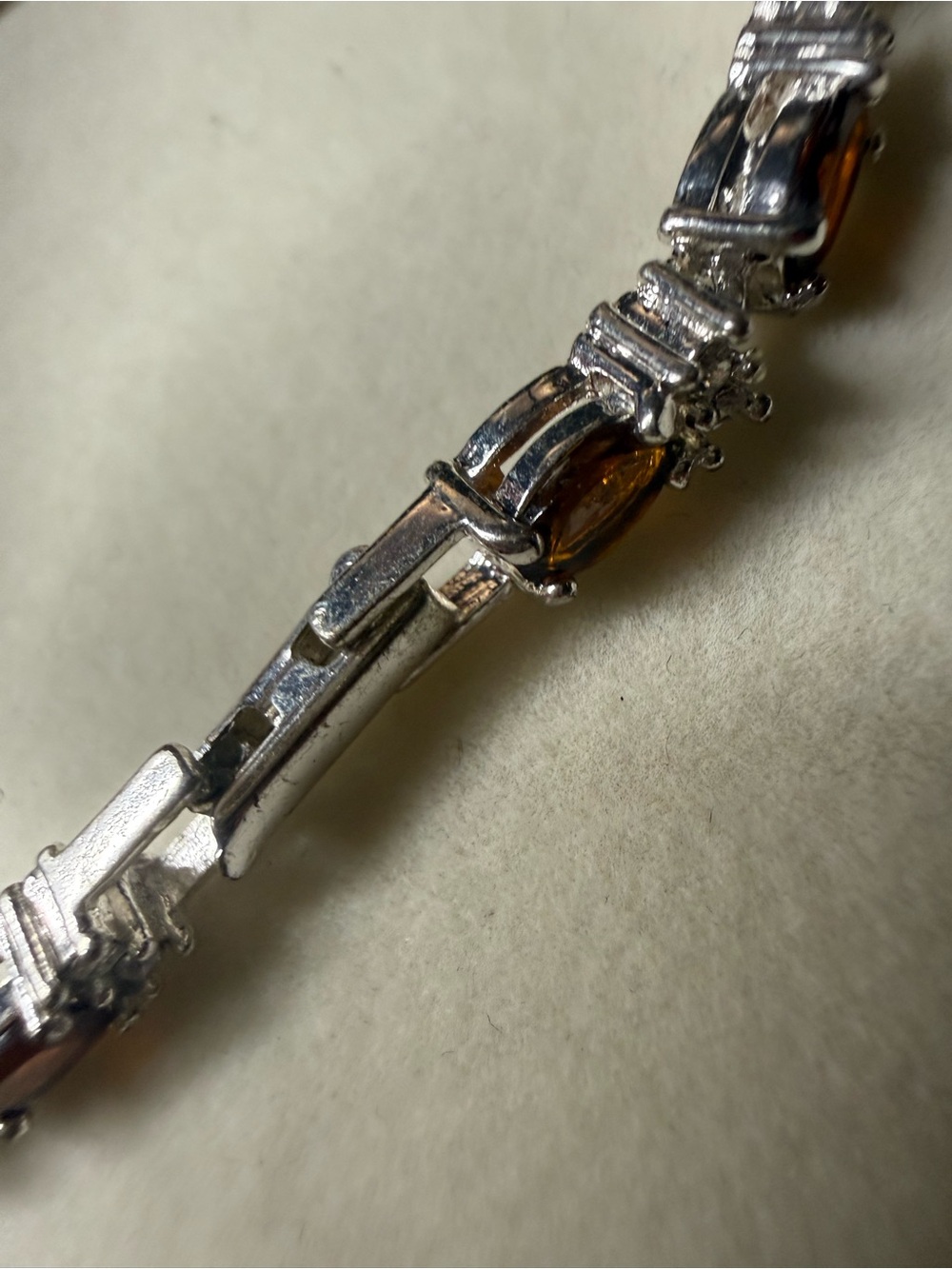 Vintage Avon Amber Rhinestone Tennis Bracelet Silver Tone Marquise Crystal - Picture 5 of 5